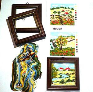 Kit canevas Set 3 pièces 8x8cm Les paysages avec les cadres demi point croix
