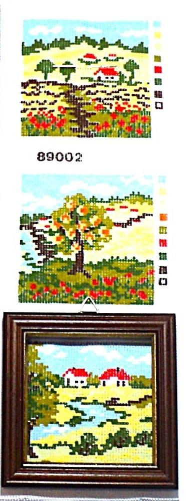 Kit canevas Set 3 pièces 8x8cm Les paysages avec les cadres demi point croix