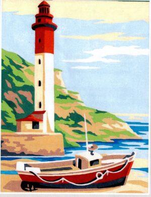 Kit Canevas Le phare avec le pêche promenade 20x25cm demi point croix