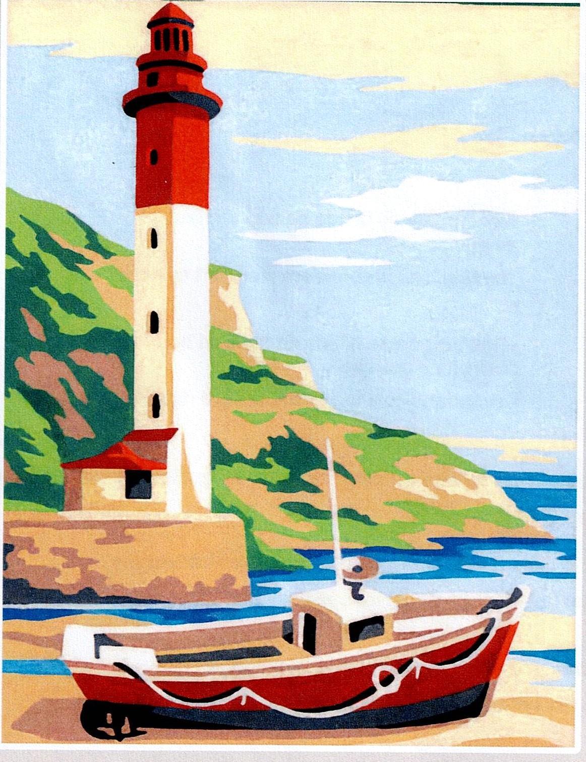 Kit Canevas Le phare avec le pêche promenade 20x25cm demi point croix
