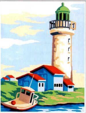 Kit Canevas Le phare avec les chalets 20x25cm demi point croix