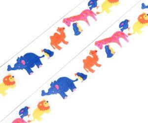 Ruban galon satin 25mm blanc avec des animaux en couleur galon décoratif