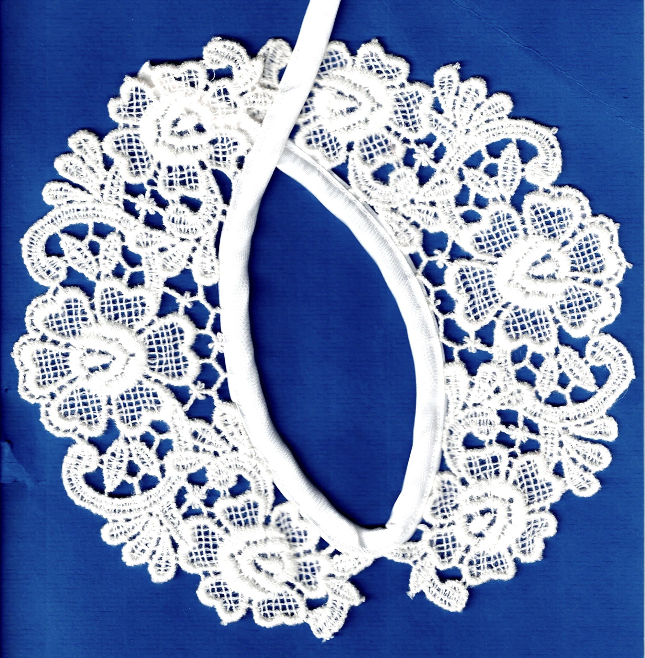 Col en dentelle guipure, blanc cassé 34cm, fini avec ruban biais blanc, col dentelle à coudre