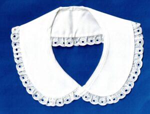 Col femme 38cm blanc batistebroderie anglaise 100% coton, col Claudine à coudre