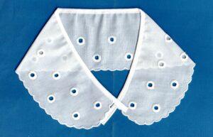 Col fille 32cm blanc, dentelle broderie Anglaise, 100% coton, col Claudine à coudre