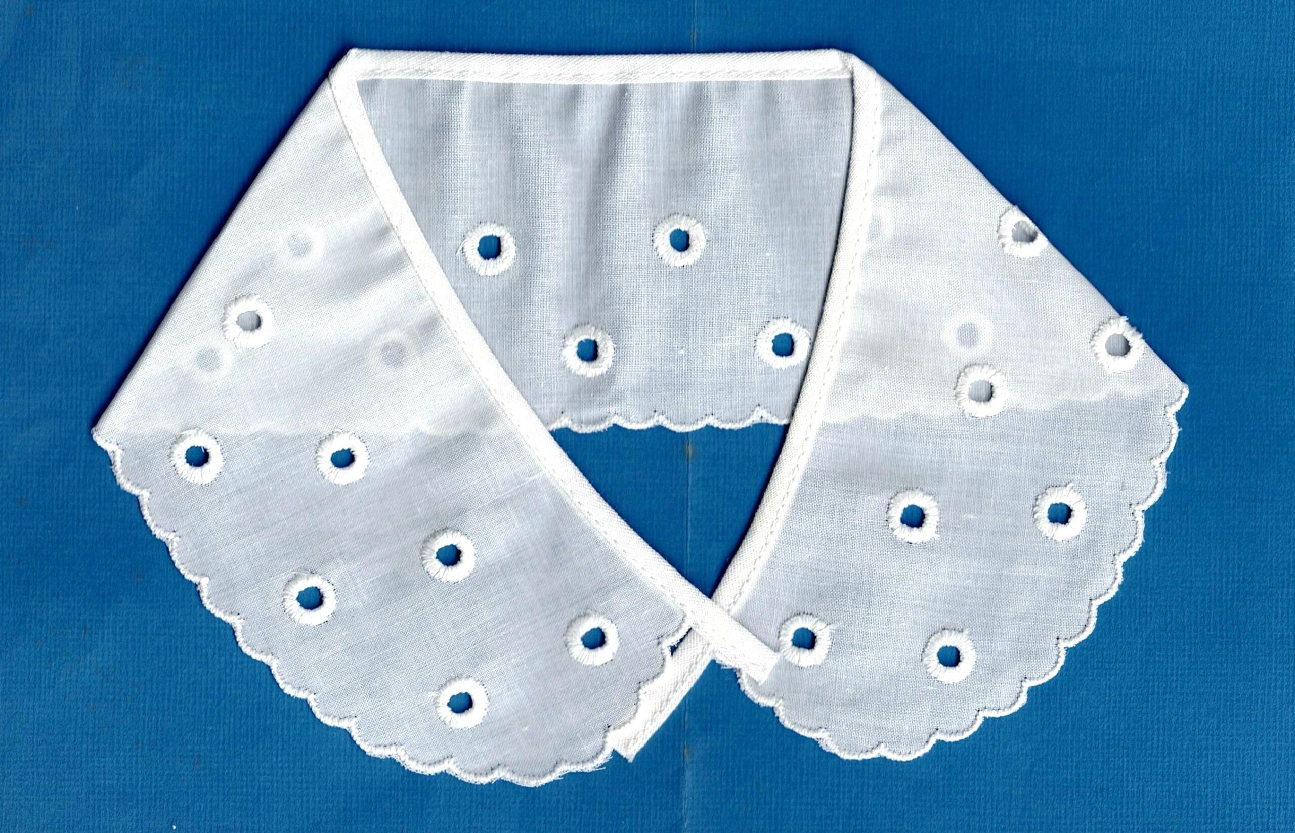 Col fille 32cm blanc, dentelle broderie Anglaise, 100% coton, col Claudine à coudre