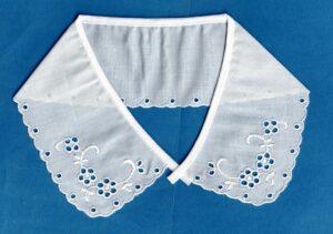 Col fille 32cm blanc, dentelle broderie Anglaise avec fleurs, 100% coton, col Claudine à coudre