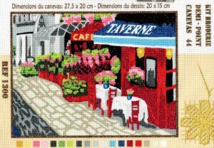 Kit canevas 27.5x20cm, Le Café, La Taverne demi point croix