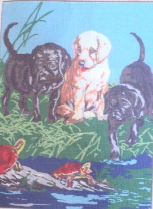 Kit canevas 30x45cm, les trois chiots demi point croix