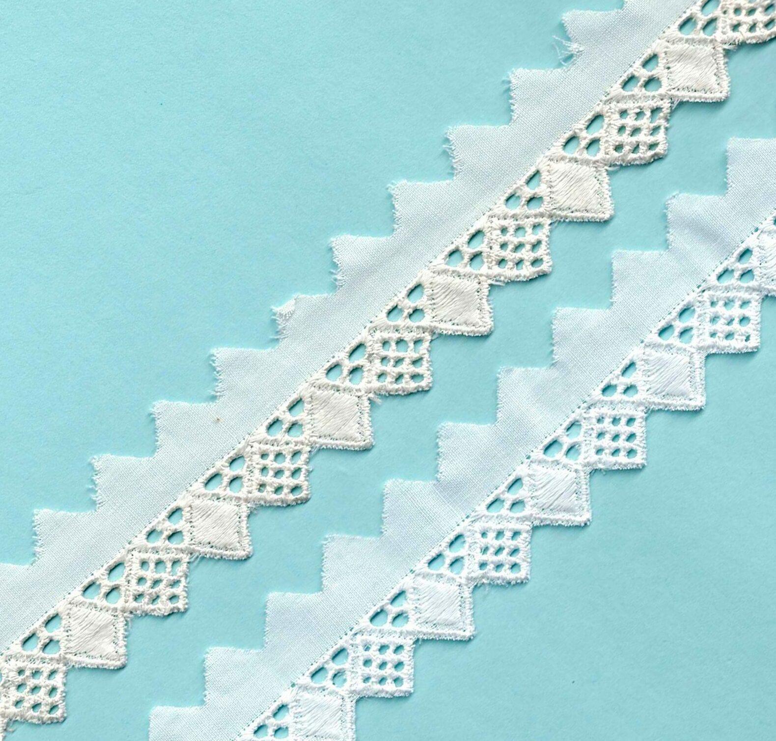 Ruban dentelle Broderie Anglaise blanc ou écru 15mm 100% coton 1,00 € vendu par 9 mètres