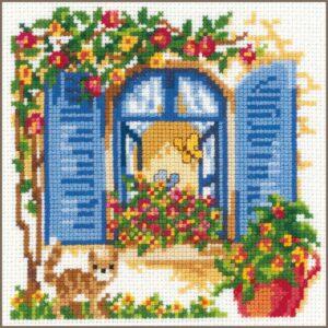 Assis à la fenêtre aida 7 Kit au point de croix 16x16cm, au point compté