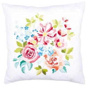 Coussin 40x40 cm blanc broderie au point de tige les fleurs, coussin pré-imprimé