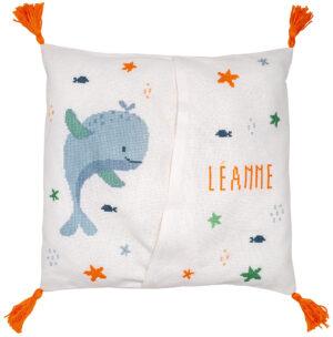 Coussin/Sac de pyjama Baleine 30x32cm toile 10.5 fils kit à broder au point croix, au point compté