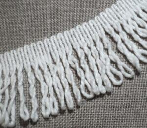 Galon Frange torsade blanc 45mm (4.5cm) pour parasols, auvent, nappe de jardin 100% coton