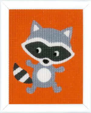 Kit Canevas ENFANT 12.5x16cm 'Raton laveur' gros trou débutant demi-point de croix