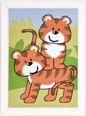 Kit Canevas ENFANT 13x18cm 'Les tigres' gros trou débutant demi-point de croix