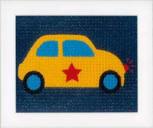 Kit Canevas ENFANT 16x12.5cm 'La voiture jaune' gros trou débutant demi-point de croix