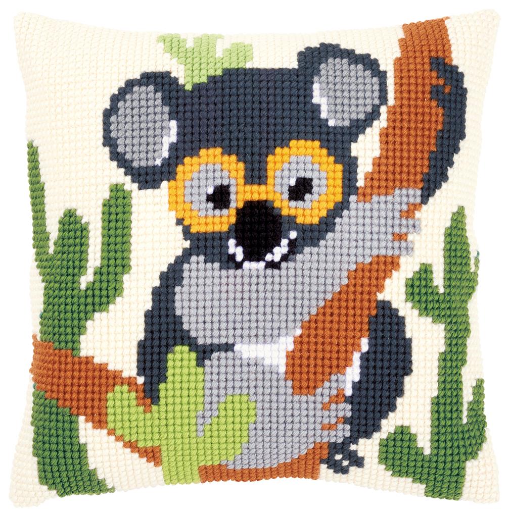 Kit Coussin imprimé Koala 40x40cm au point croix canevas grosse trame