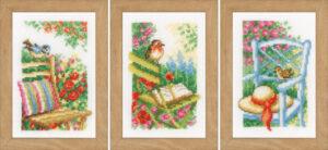 Kit Jardin et fleurs lot de 3 aida 7 Kit au point de croix 8x12cm, au point compté