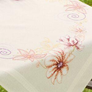 Kit Surnappe 80x80 cm écru, broderie au point de croix et tige, magnolia nappe pré-imprimé