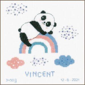 Tableau de naissance Panda arc-en-ciel 23x23cm Aida 5.4 kit au point croix, au point compté