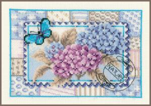 Timbre-poste aux hortensia Kit au point croix 21x15cm aida 5.4 au point compté