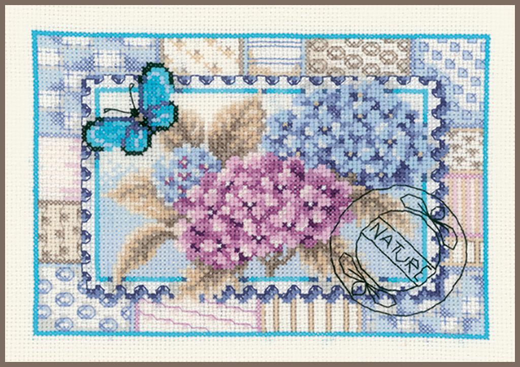 Timbre-poste aux hortensia Kit au point croix 21x15cm aida 5.4 au point compté